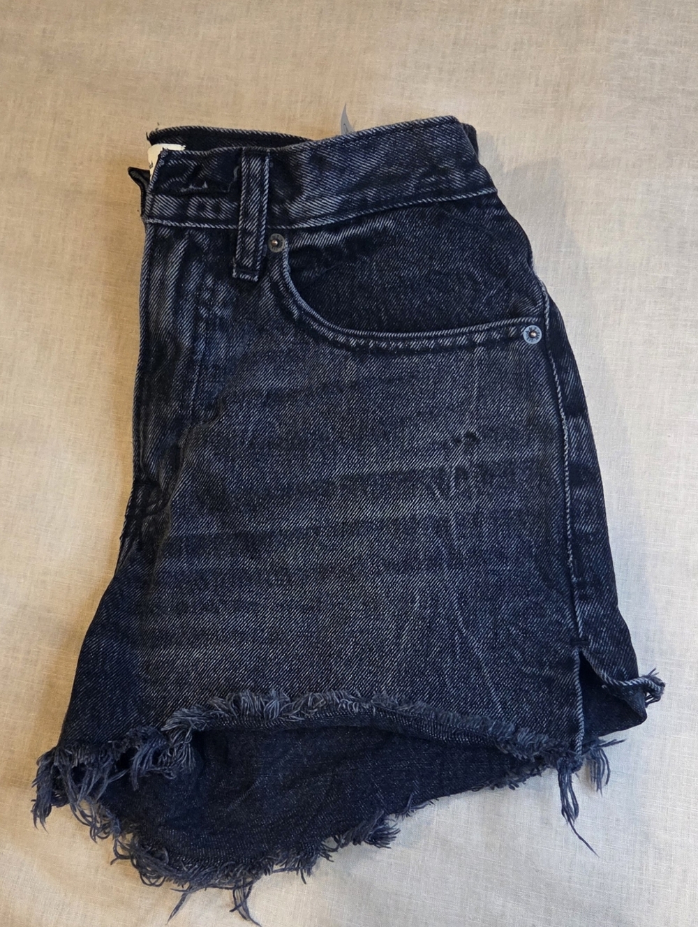 Abercrombie Mid Rise Boyfriend Denim Shorts 26 Black Frayed Raw Hem Distressed